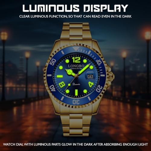 LONGBO Master Royale Analog Watch For Men (Gold-Blue, Stainless Steel) - Image 4