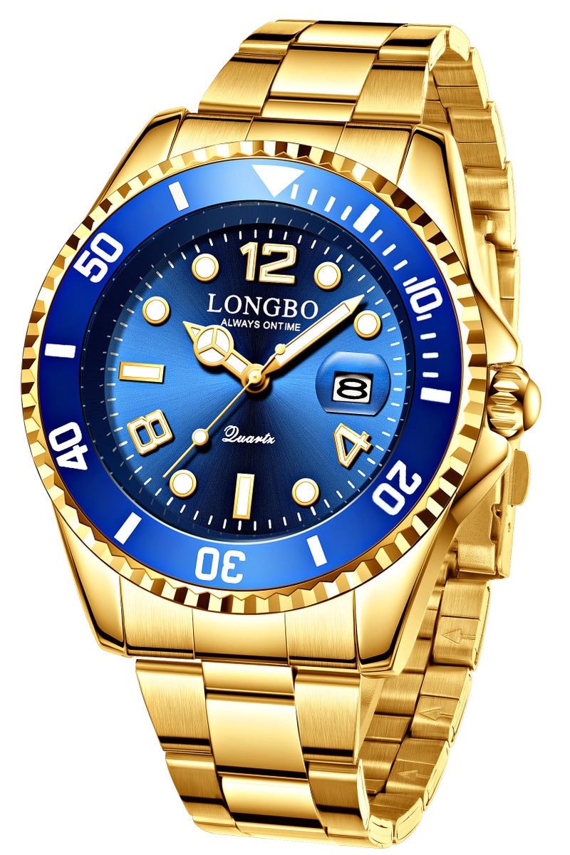 LONGBO Master Royale Analog Watch For Men (Gold-Blue, Stainless Steel) - Image 1