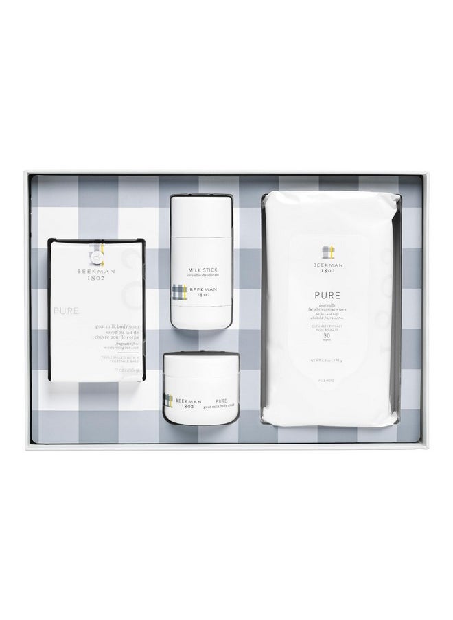 Beekman 1802 Beekman 1802 Pure Goat Milk 4-Piece Bodycare Gift Set - Includes Body Bar Soap (9 oz), Whipped Body Cream Mini (2 fl oz), Facial Cleansing Wipes (30 ct) & Milk Stick Natural Deodorant (2.5 oz)  - Image 1