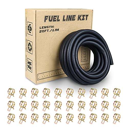 KeeYees 1/4"ID 20-Foot Fuel Line Hose with 30 Pcs Hose Clamps for Motorcycles, Cars, Lawn Mowers, Marine Boat Outboard - Image 1