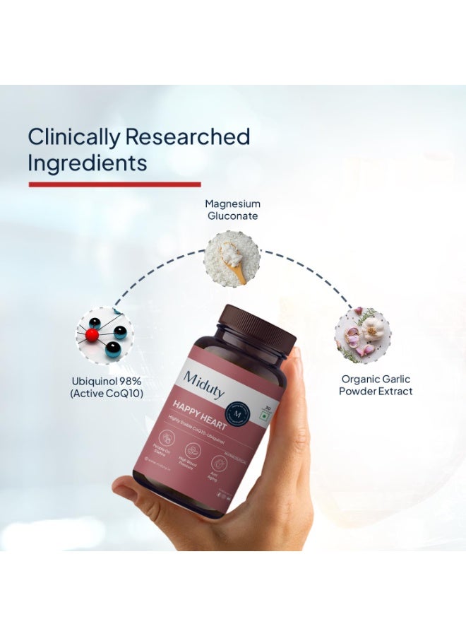 Miduty Happy Heart - Liposomal High Absorption CoQ10-300 mg With Methyl Folate, D-Chiro-Inositol, Magnesium | Helps in Blood Pressure Control & Heart Health Supplement - 30 Capsules - Image 2
