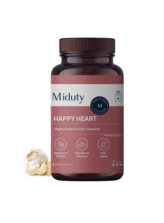 Miduty Happy Heart - Liposomal High Absorption CoQ10-300 mg With Methyl Folate, D-Chiro-Inositol, Magnesium | Helps in Blood Pressure Control & Heart Health Supplement - 30 Capsules - Image 1