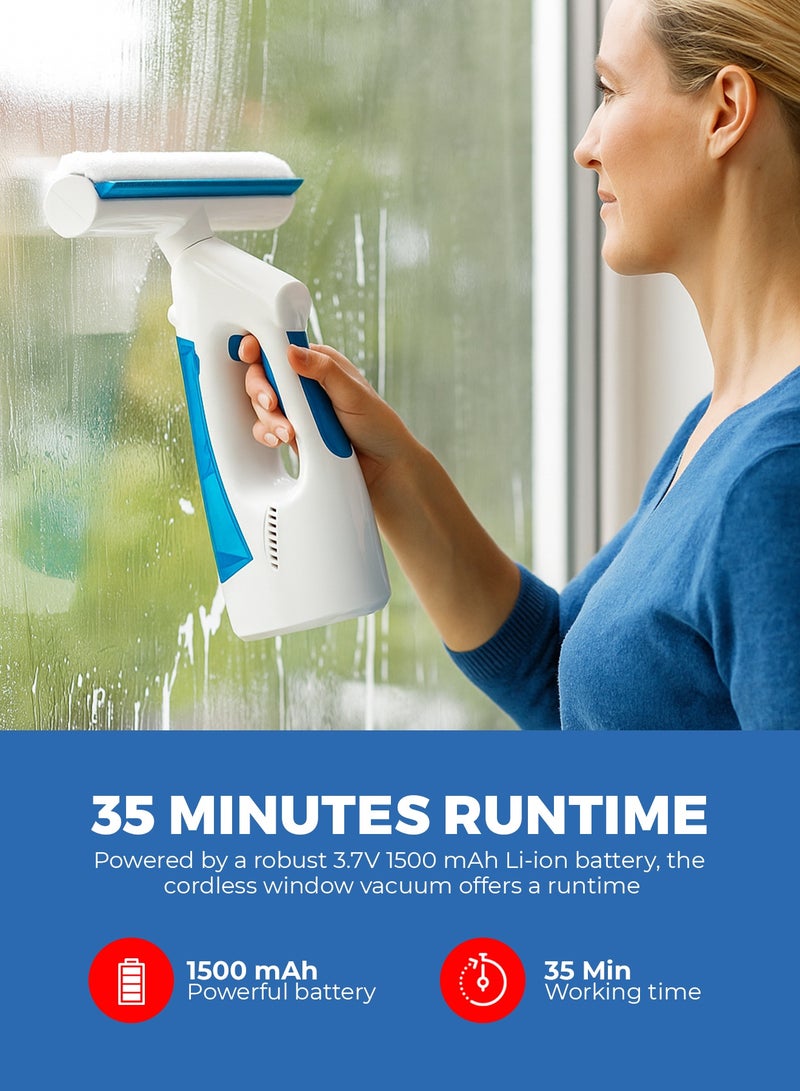 Geepas Cordless Window Vacuum140 ml Water Tank | 3-in-1 Operation, Lightweight and Portable| Perfect for Glass Doors, Tiles Shower Screens Car Windows| 2 Years Warranty Blue and White GWC63065UK - Image 4