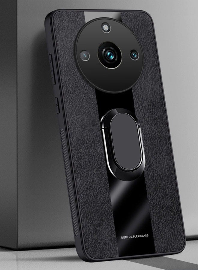 Realme 11/11 Pro/11 Pro Plus Case with Built-in Metal Plate on Back Stand - Support Magnetic Car Mount - Metal Kickstand - Safe to Hold with Ring - Leather Phone Cove - Image 1