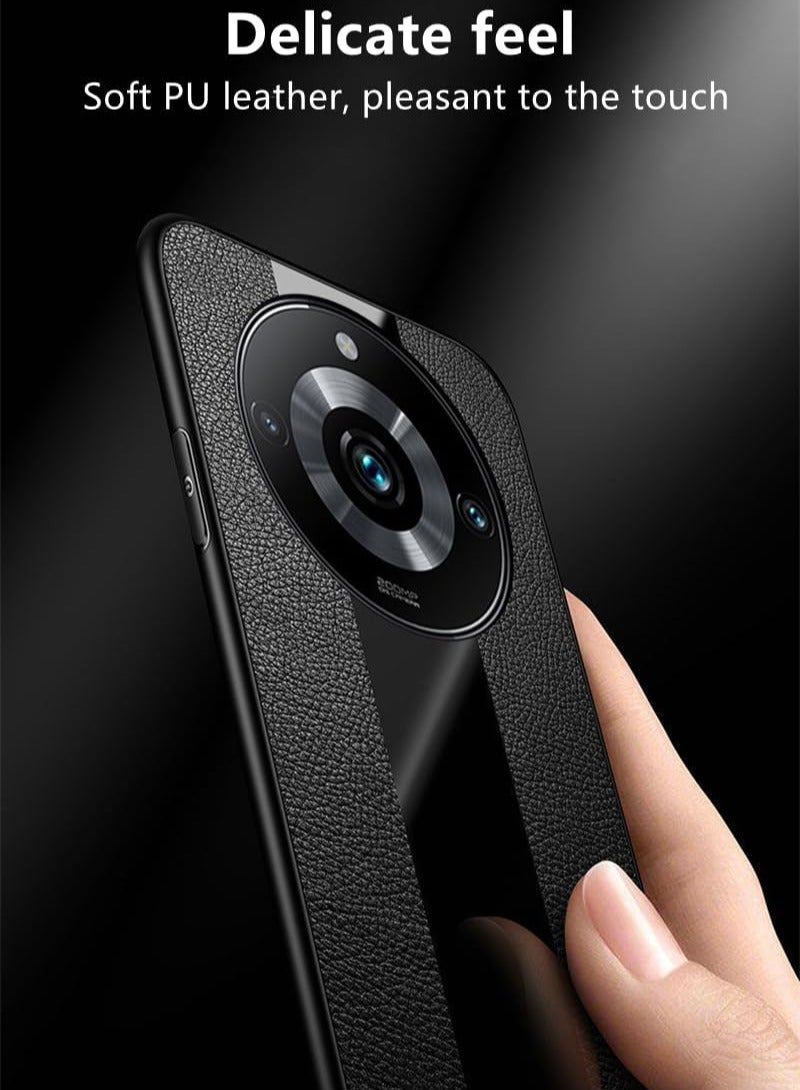 Realme 11/11 Pro/11 Pro Plus Case with Built-in Metal Plate on Back Stand - Support Magnetic Car Mount - Metal Kickstand - Safe to Hold with Ring - Leather Phone Cove - Image 5
