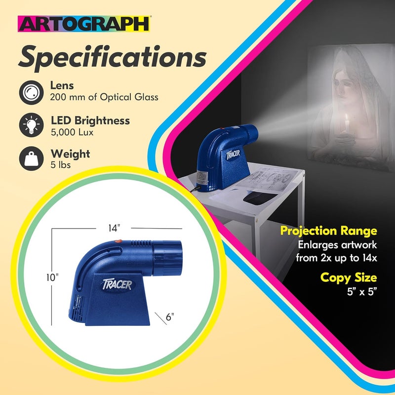 Artograph LED Tracer Opaque Art Projector, 2X to 14X Image & Artwork Enlargement - Portable & Light for Wall Art, Murals, Drawing, Sketching, Pattern Tracing, Crafts and Learning, 5" x 5" Copy Size - Image 4