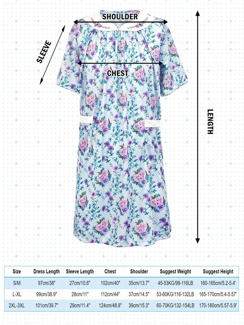 Cupohus Women's Old Lady Wig Costume Set, 100 Days of School Adult Granny Dress Cosplay, 8PCS Set- Grandma Wig and Cap, Retro Glasses with Chain, Faux Pearl Jewelry, Cane, Blue Floral Dress Outfit - Image 5