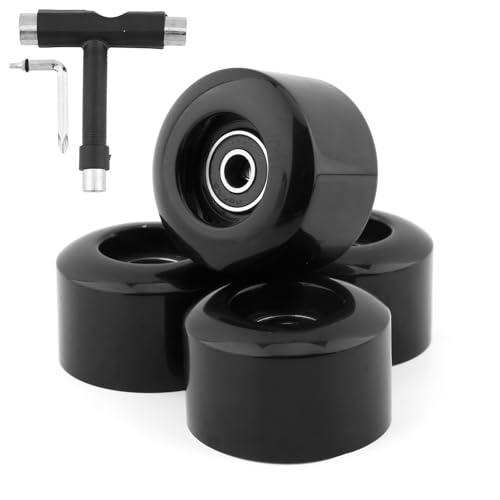 HOUSEEN 4 Pcs Skateboard Wheels with Bearings, Hardness PU 80A Longboard Wheels with Screwdriver & Tool, 55mm Cruiser Wheels & Street Wheels Replacement - Image 2