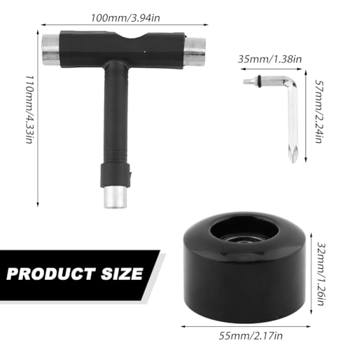 HOUSEEN 4 Pcs Skateboard Wheels with Bearings, Hardness PU 80A Longboard Wheels with Screwdriver & Tool, 55mm Cruiser Wheels & Street Wheels Replacement - Image 3