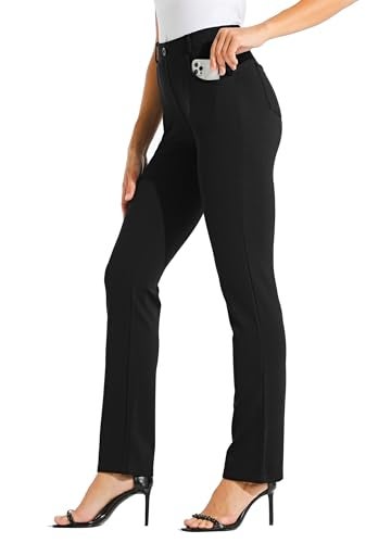 Willit 31" Women's Yoga Dress Pants Straight Leg Work Slacks Stretchy Office Casual Pants 4 Pockets Belt Loops Black M - Image 1