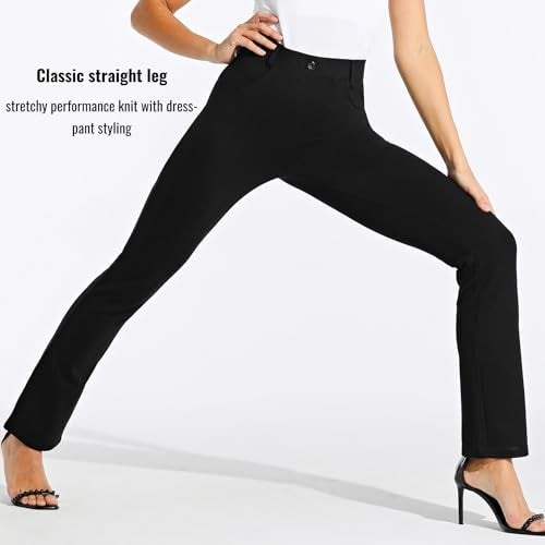 Willit 31" Women's Yoga Dress Pants Straight Leg Work Slacks Stretchy Office Casual Pants 4 Pockets Belt Loops Black M - Image 3