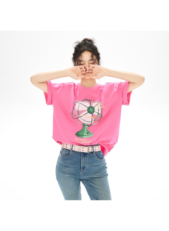 EPTISON Women's Short Sleeve T-shirt - Summer Cotton Loose Fit Youthful Fun Fan Print Round Neck Tee - Image 4