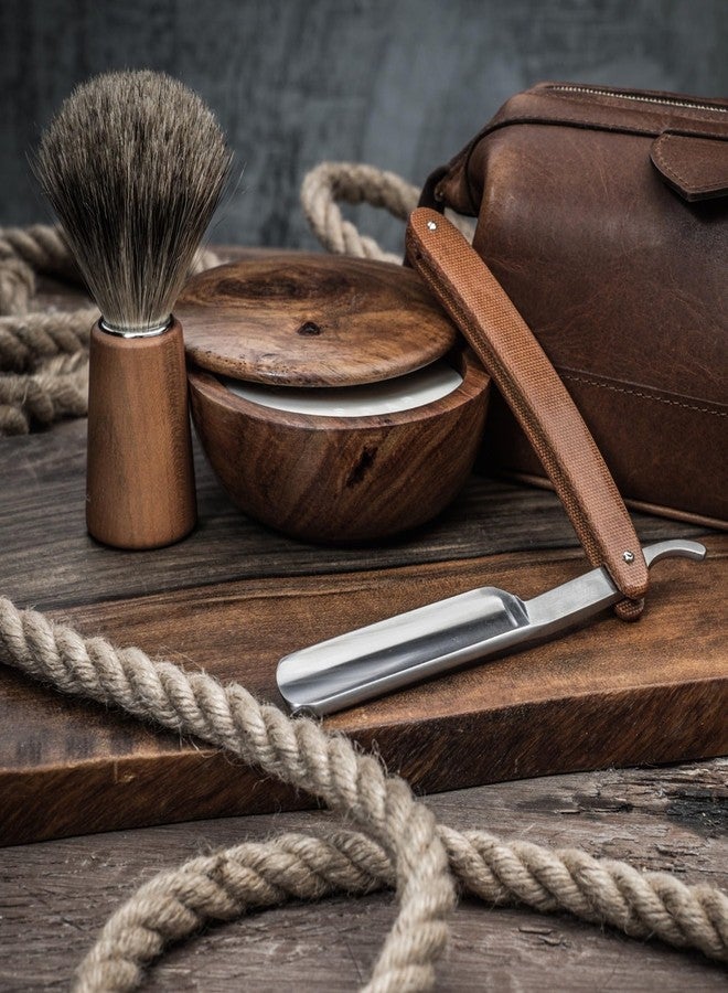 G.B.S Men's Wooden Handle Shaving Straight Razor, Single Edge Stainless-steel Blade Folding Handle, Hard Wood Grain, Leather Protective Razor Case (Pack of 2) - Image 3