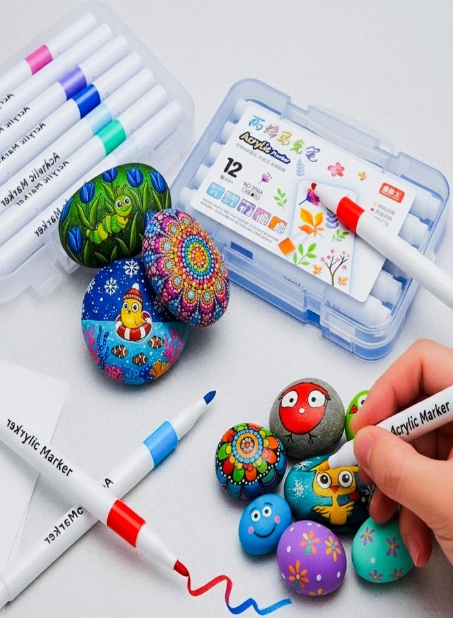 Corslet Acrylic Paint Markers Set of 12 – Acrylic Pens for Painting on Rock, Wood, Glass, Canvas & Ceramic, Vibrant Marker Colour Set for Kids & Artists, Fine & Bold Point Paint Pens for Craft - Image 2