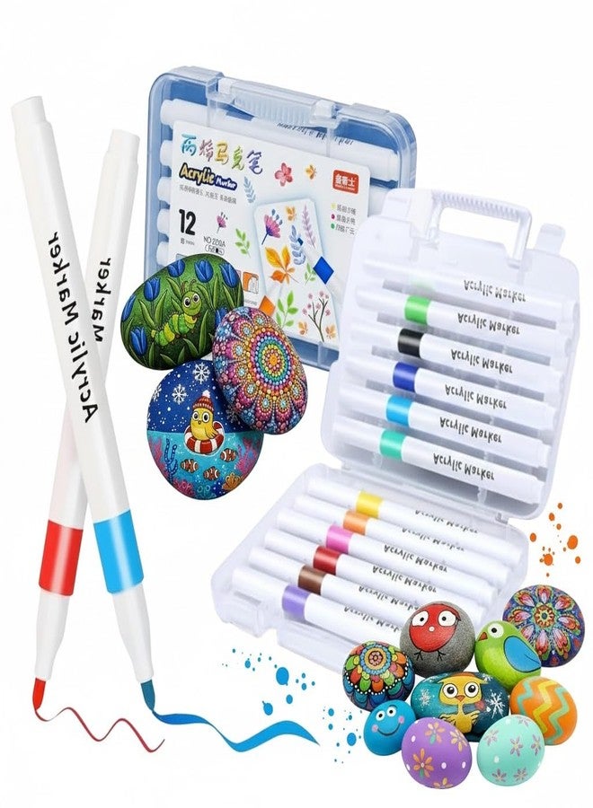 Corslet Acrylic Paint Markers Set of 12 – Acrylic Pens for Painting on Rock, Wood, Glass, Canvas & Ceramic, Vibrant Marker Colour Set for Kids & Artists, Fine & Bold Point Paint Pens for Craft - Image 1