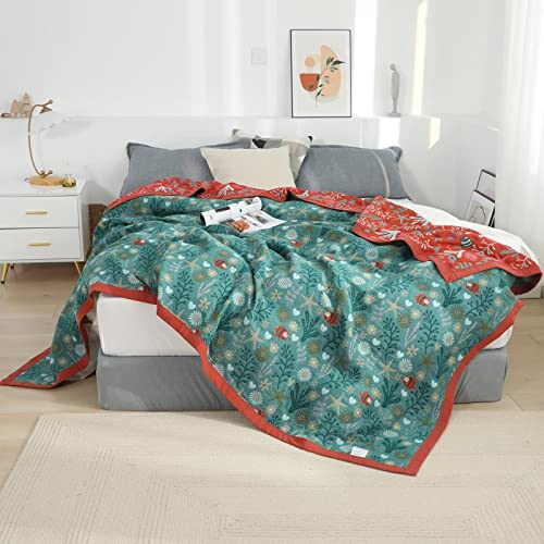 LUTBM Boho Throw Blanket for Bed 100% Cotton Ultra Soft Rustic Quilt Fall Blanket Floral Printed Farmhouse Decor Bed Blankets,60"×80" All Season Rustic Throw for Sofa Couch Chair - Image 2