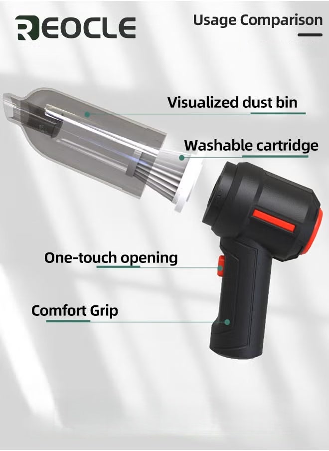REOCLE Car Air Blower 3-in-1 Computer Vacuum Compressed Air Duster Blower Portable Handheld Vacuum Cleaner Cordless Rechargeable Mini Keyboard Cleaner Kit Electric Spray air can for PC & Laptop - Image 2