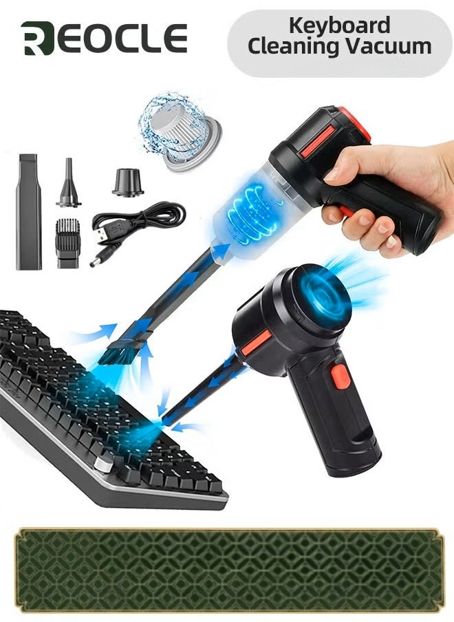 REOCLE Car Air Blower 3-in-1 Computer Vacuum Compressed Air Duster Blower Portable Handheld Vacuum Cleaner Cordless Rechargeable Mini Keyboard Cleaner Kit Electric Spray air can for PC & Laptop - Image 1