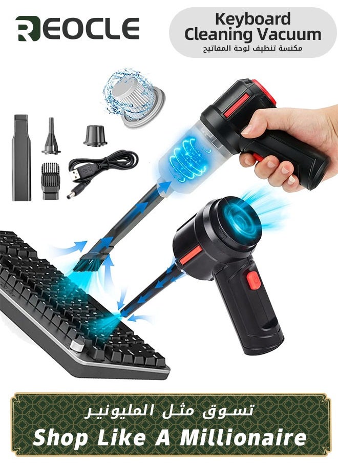 REOCLE Car Air Blower 3-in-1 Computer Vacuum Compressed Air Duster Blower Portable Handheld Vacuum Cleaner Cordless Rechargeable Mini Keyboard Cleaner Kit Electric Spray air can for PC & Laptop  - Image 1