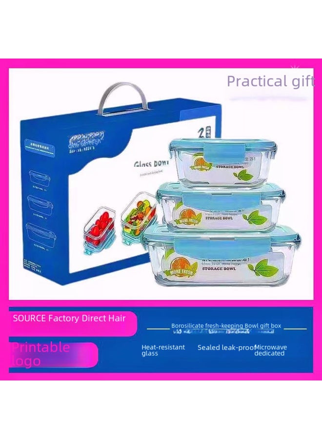 High Boron Glass Fresh-keeping Bowl Suit Microwave Oven Rectangular Fresh-keeping Box Three-piece Set With Rice Bowl Promotional Gifts Wholesale-Specifications:Rectangular/two-piece Set-Color:Matcha Green - Image 2