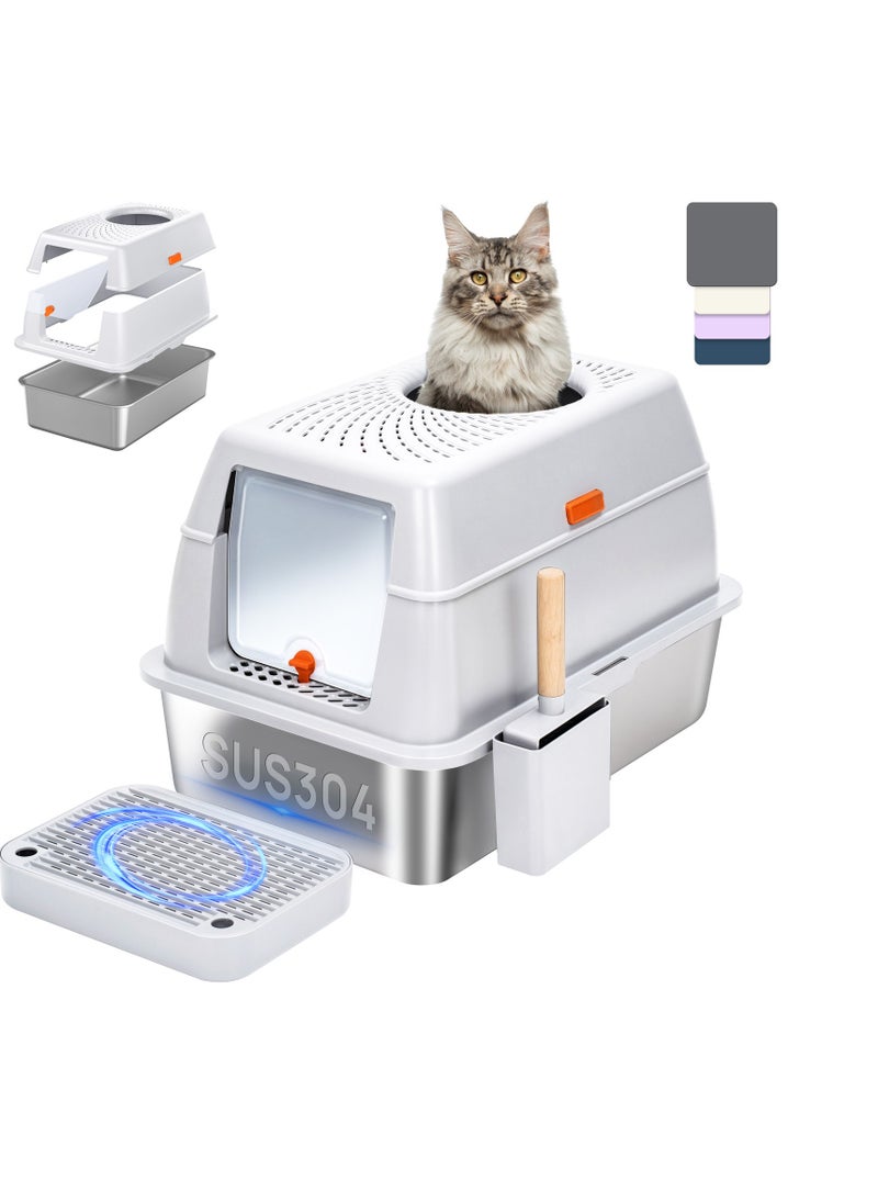 Kidle Large Stainless Steel Cat Litter Box Cat Litter Box with Lid Extra Large Litter Box for Big Cats Metal Litter Tray Enclosed Sides Stainless Steel Litter Box  - Image 1