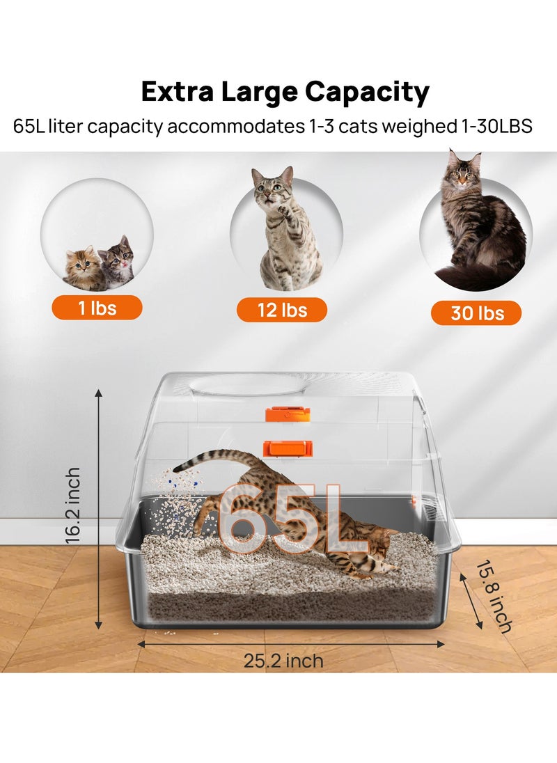 Kidle Large Stainless Steel Cat Litter Box Cat Litter Box with Lid Extra Large Litter Box for Big Cats Metal Litter Tray Enclosed Sides Stainless Steel Litter Box  - Image 2