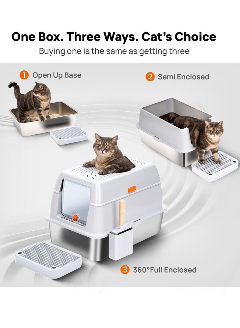 Kidle Large Stainless Steel Cat Litter Box Cat Litter Box with Lid Extra Large Litter Box for Big Cats Metal Litter Tray Enclosed Sides Stainless Steel Litter Box  - Image 3