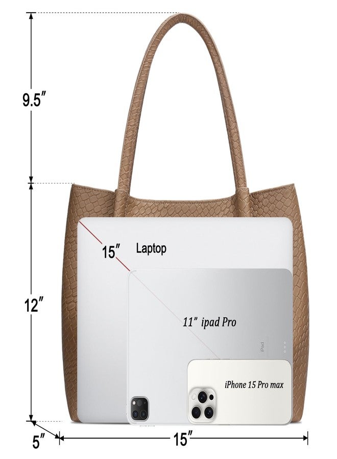 KKXIU Tote Bag for Women Vegan Leather Shoulder Purse Trendy Soft Travel Bag - Brown - Image 5