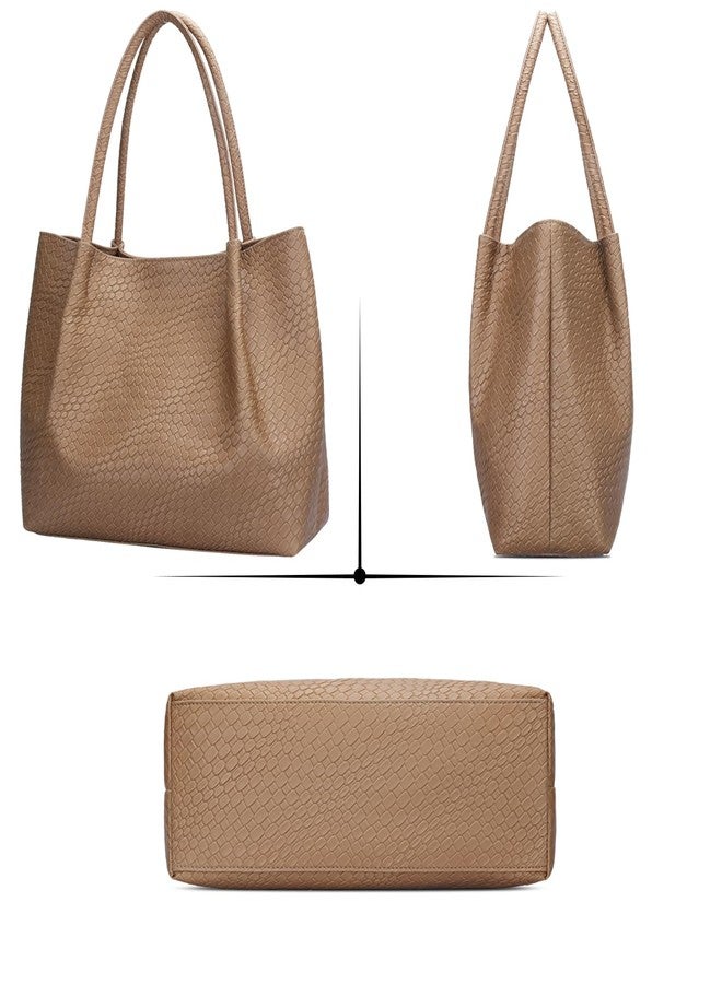KKXIU Tote Bag for Women Vegan Leather Shoulder Purse Trendy Soft Travel Bag - Brown - Image 3