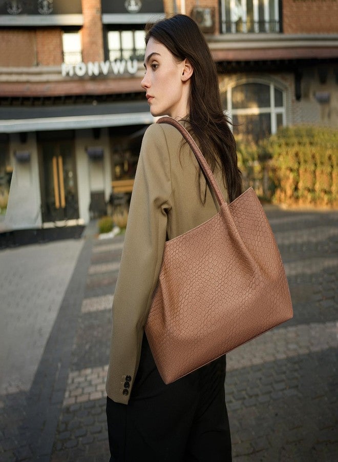 KKXIU Tote Bag for Women Vegan Leather Shoulder Purse Trendy Soft Travel Bag - Brown - Image 2