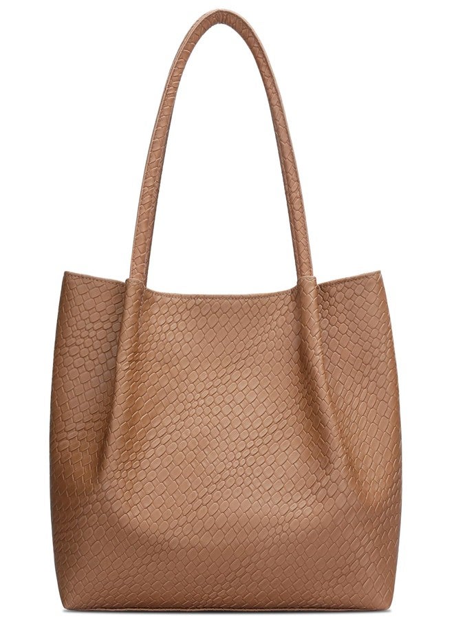 KKXIU Tote Bag for Women Vegan Leather Shoulder Purse Trendy Soft Travel Bag - Brown - Image 1