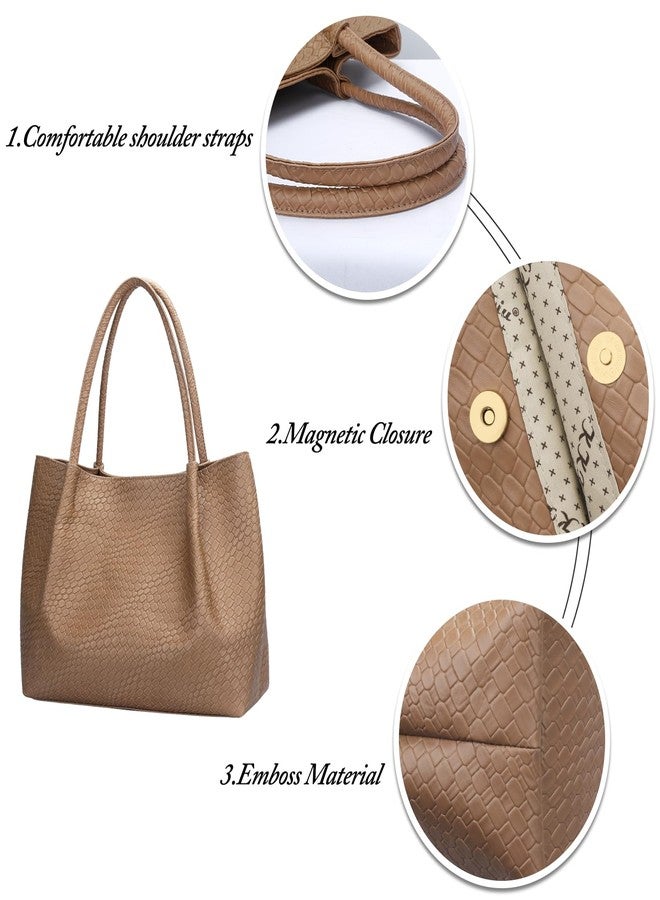 KKXIU Tote Bag for Women Vegan Leather Shoulder Purse Trendy Soft Travel Bag - Brown - Image 4