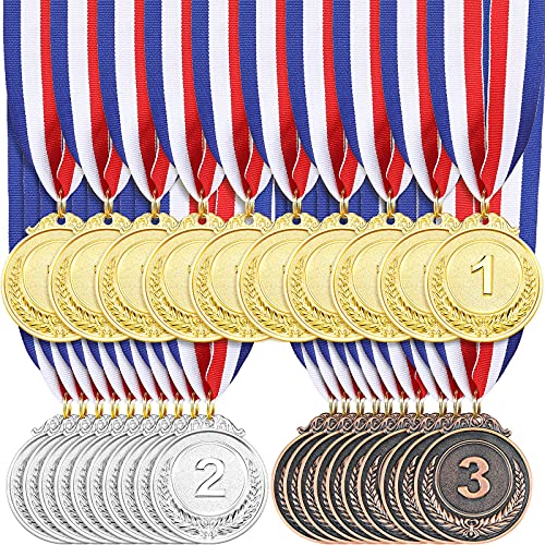 MTLEE 30 Pieces Gold Silver Bronze Award Medals Competition Style Winner Award Medals Metal Medals Prizes with Neck Ribbon for Competitions Party Homework School Bar Costume Parties - Image 1