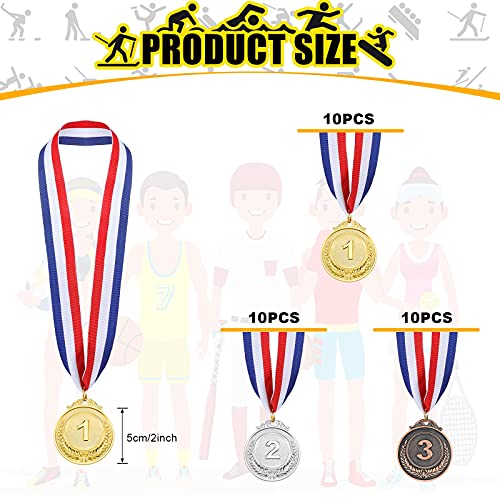 MTLEE 30 Pieces Gold Silver Bronze Award Medals Competition Style Winner Award Medals Metal Medals Prizes with Neck Ribbon for Competitions Party Homework School Bar Costume Parties - Image 3