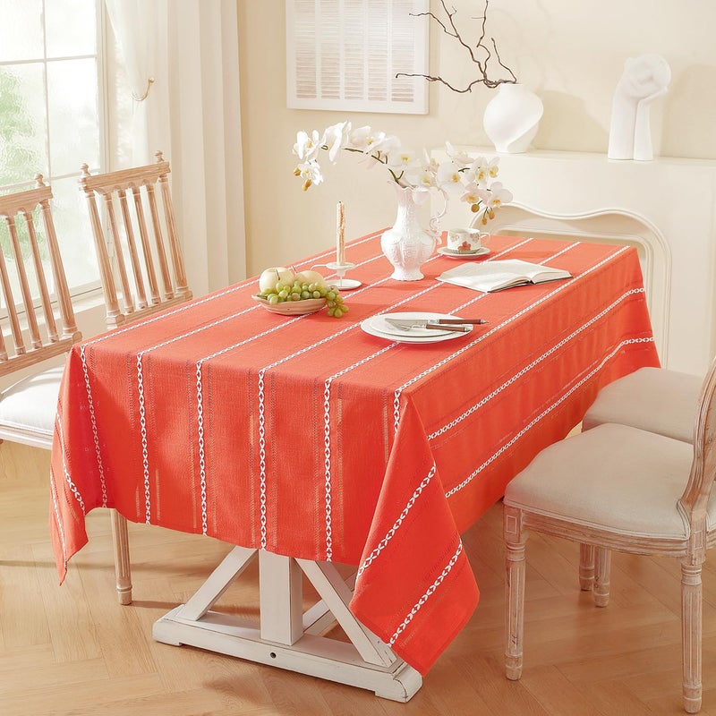 Chassic 60 x 84 inches Farmhouse Style Linen tablecloths, Wrinkle Resistant Washable Dining Room Table Cloths for Rectangle Tables - Hemstitch Maple Orange - Image 2