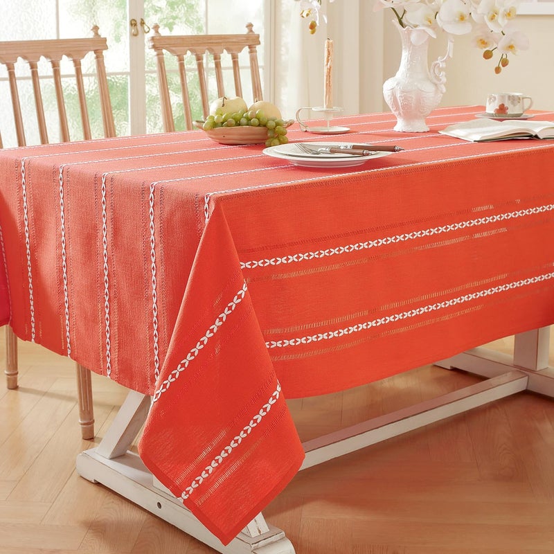 Chassic 60 x 84 inches Farmhouse Style Linen tablecloths, Wrinkle Resistant Washable Dining Room Table Cloths for Rectangle Tables - Hemstitch Maple Orange - Image 3