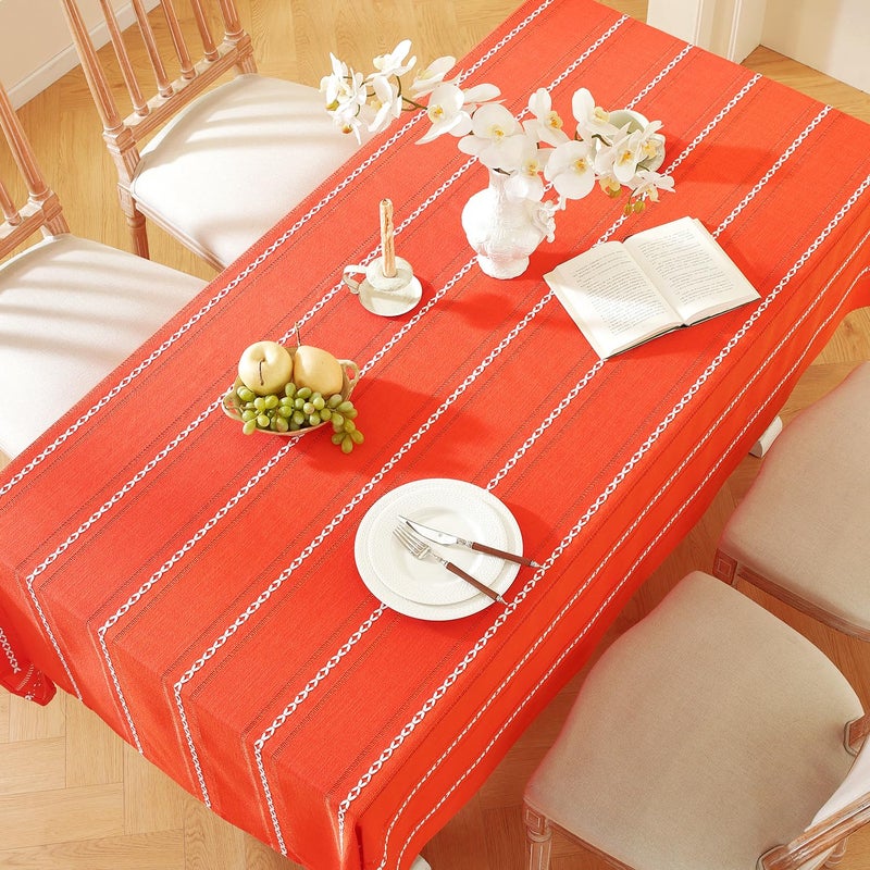 Chassic 60 x 84 inches Farmhouse Style Linen tablecloths, Wrinkle Resistant Washable Dining Room Table Cloths for Rectangle Tables - Hemstitch Maple Orange - Image 5