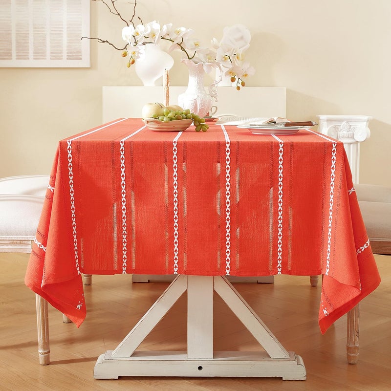 Chassic 60 x 84 inches Farmhouse Style Linen tablecloths, Wrinkle Resistant Washable Dining Room Table Cloths for Rectangle Tables - Hemstitch Maple Orange - Image 1