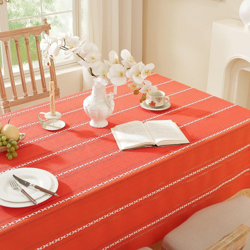 Chassic 60 x 84 inches Farmhouse Style Linen tablecloths, Wrinkle Resistant Washable Dining Room Table Cloths for Rectangle Tables - Hemstitch Maple Orange - Image 4