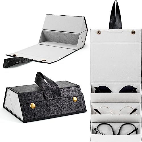 Storescent Sunglasses Organizer with 3 Slots, Travel Glasses Case Storage Portable Sunglasses Storage Case Bag Foldable Eyeglasses Holder Box, Eyewear Display Containers for Men & Women (Black) - Image 1