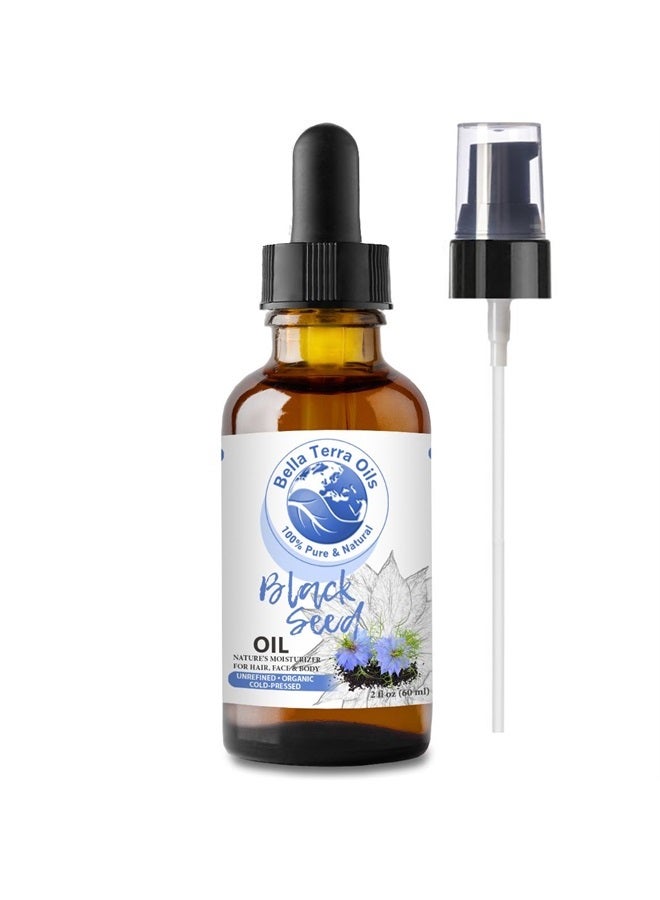 Bella Terra Oils Black Seed Oil. 2oz. 100% Pure. Cold-pressed. Unrefined. Organic. Nigella Sativa Black Cumin Oil. Chemical-free. Rich in Antioxidants. Natural Moisturizer for Hair, Skin - Image 1