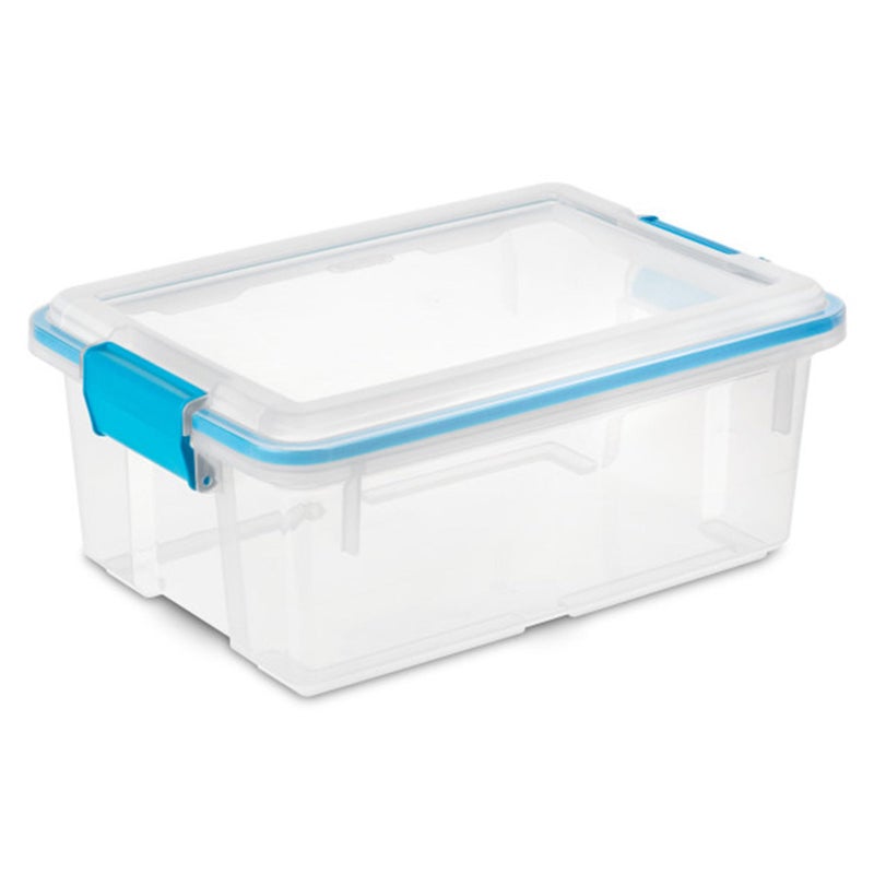 Sterilite 12 Qt Gasket Box Stackable Storage Bin with Latching Lid and Tight Seal Plastic Container to Organize Basement Clear Base and Lid 6Pack