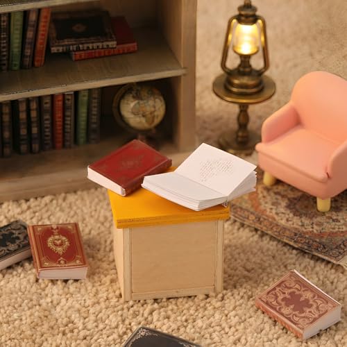 Guiqulai 36 قطعة 112 مقياس دمى مصغرة كتب منزل دمى و 1 خزانة كتب خشبية 4 طوابق عرض أثاث رف كتب خزانة كتب مصغرة متنوعة كتب زينة منزل دمى للمنزل وغرفة النوم - Image 5