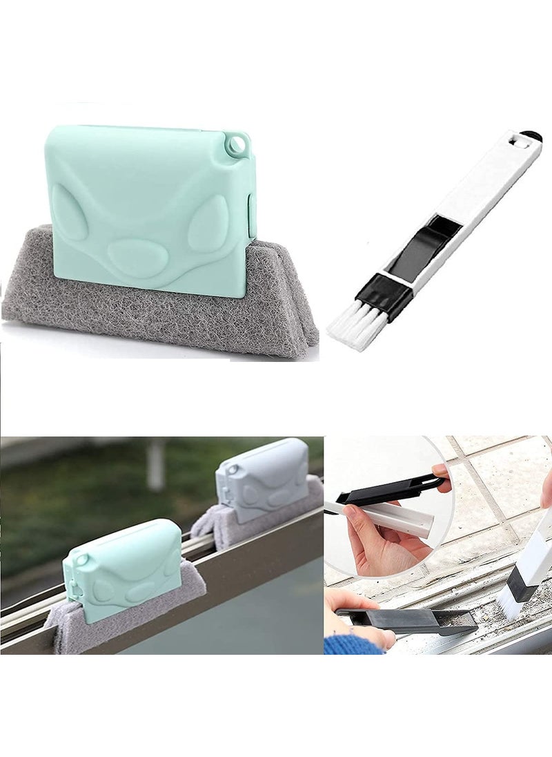 RRJ RRJ Window Groove Cleaning Brush Hand held Crevice Corner Cleaning Tool Magic Cleaning Brush MultiPurpose Cleaning Tool for Doors Window Slides and Crevices Blue  - Image 1