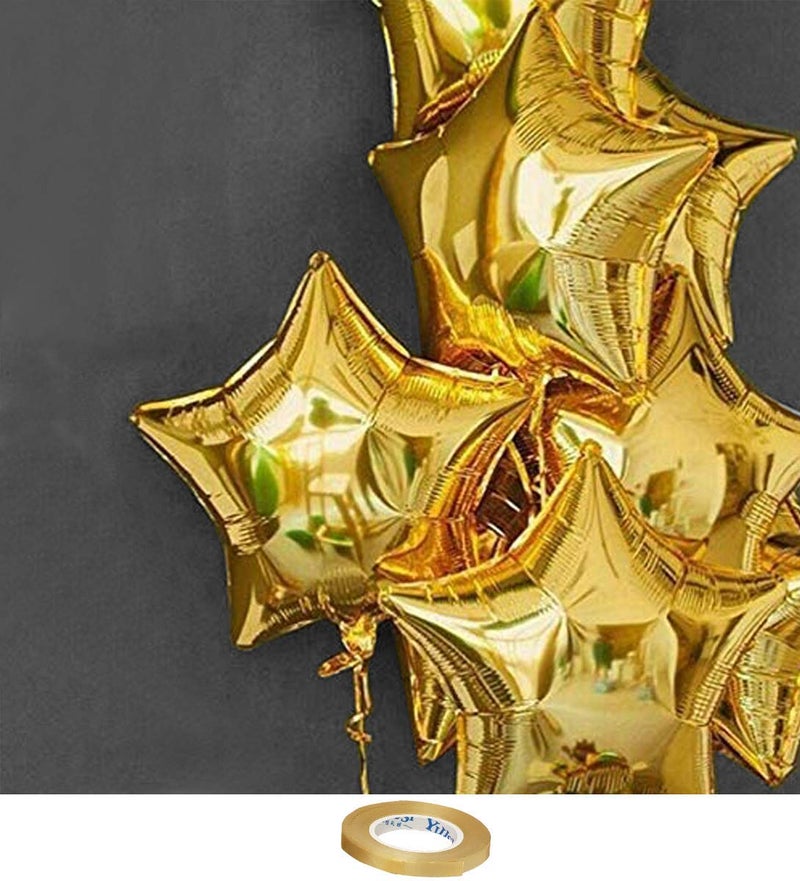 AMFIN® (Pack of 10) 18 Inch Golden Star Shaped foil Balloon With Ribbon/Star shape balloons for decoration birthday balloons for decoration - Golden - Image 4