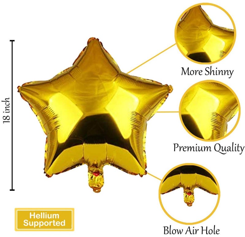 AMFIN® (Pack of 10) 18 Inch Golden Star Shaped foil Balloon With Ribbon/Star shape balloons for decoration birthday balloons for decoration - Golden - Image 3