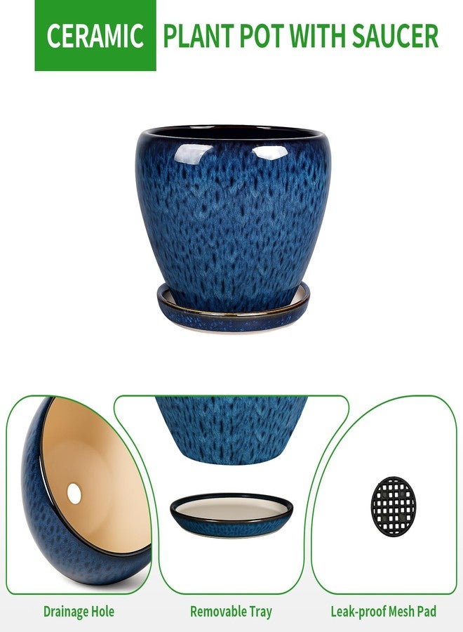 DEEPDREAM Deep Dream 8 Inch Ceramic Planter Pot, Plant Pot for Indoor Outdoor House Plants and Garden, Modern Flower Pot with Drainage Holes & Trays, Blue - Image 5