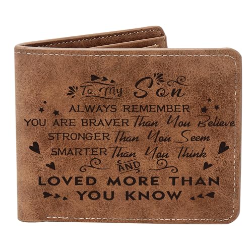 THTCSQ To My Son Leather Wallet Always Remember You’re Braver Than You Believe Leather Wallet Birthday Christmas Gifts for Son (always remember son) - Image 1