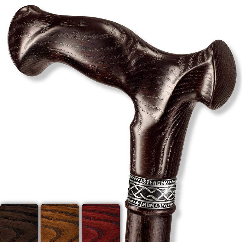 Asterom Walking Cane Handmade Ergonomic Canes for Men Wooden Walking Sticks for Seniors Unique Walnut 37 Inches