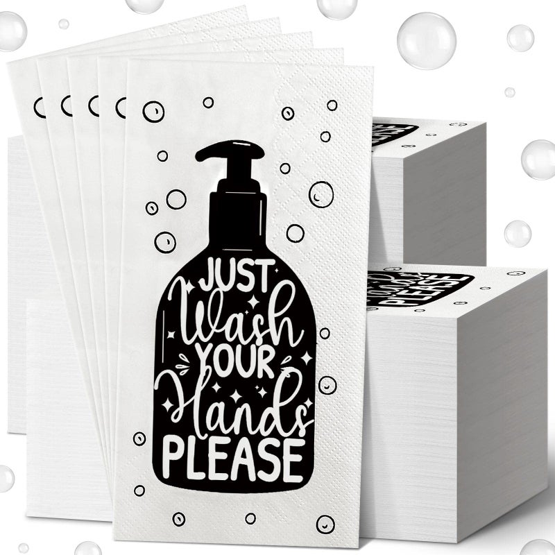 Yexiya Disposable Guest Towels Bathroom Paper Towels Guest Hand Towels Napkins Just Wash Your Hands Please Bathroom Napkins for Powder Room Wedding Holiday (White Black  200 Pcs) - Image 1